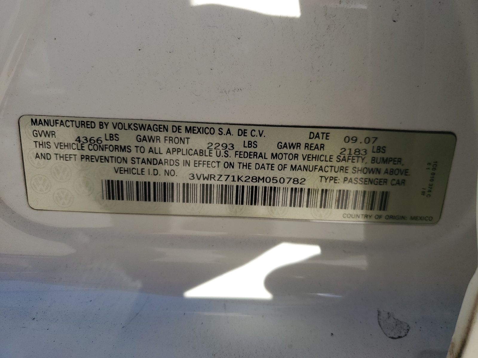 3VWRZ71K28M050782 2008 Volkswagen Jetta Se