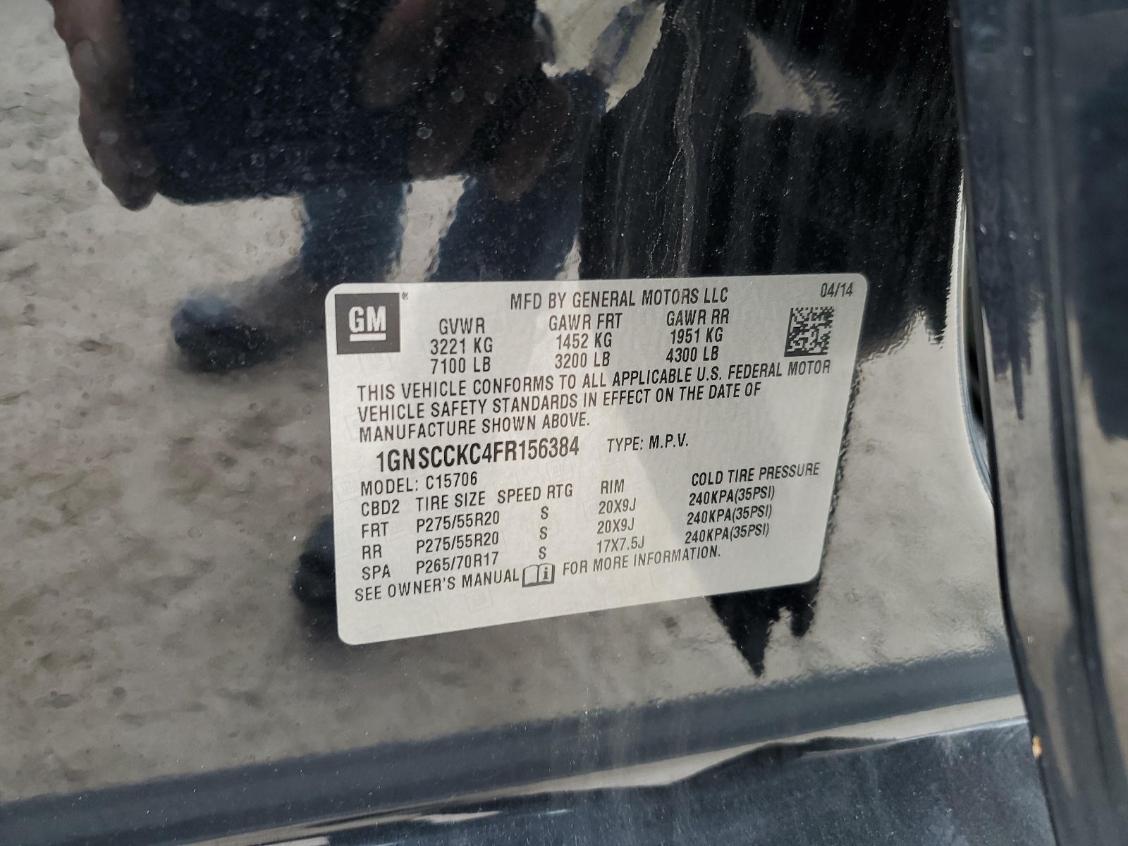 1GNSCCKC4FR156384 2015 Chevrolet Tahoe C1500 Ltz