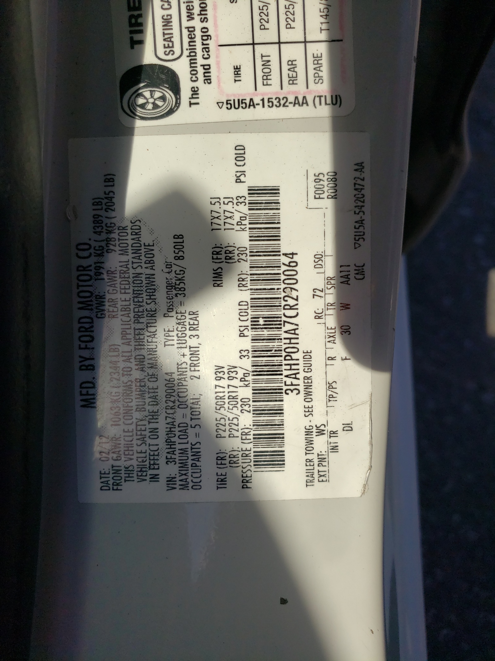 3FAHP0HA7CR290064 2012 Ford Fusion Se