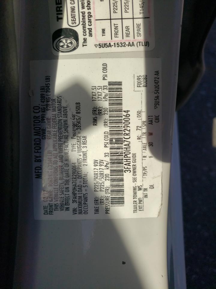 2012 Ford Fusion Se VIN: 3FAHP0HA7CR290064 Lot: 61500244