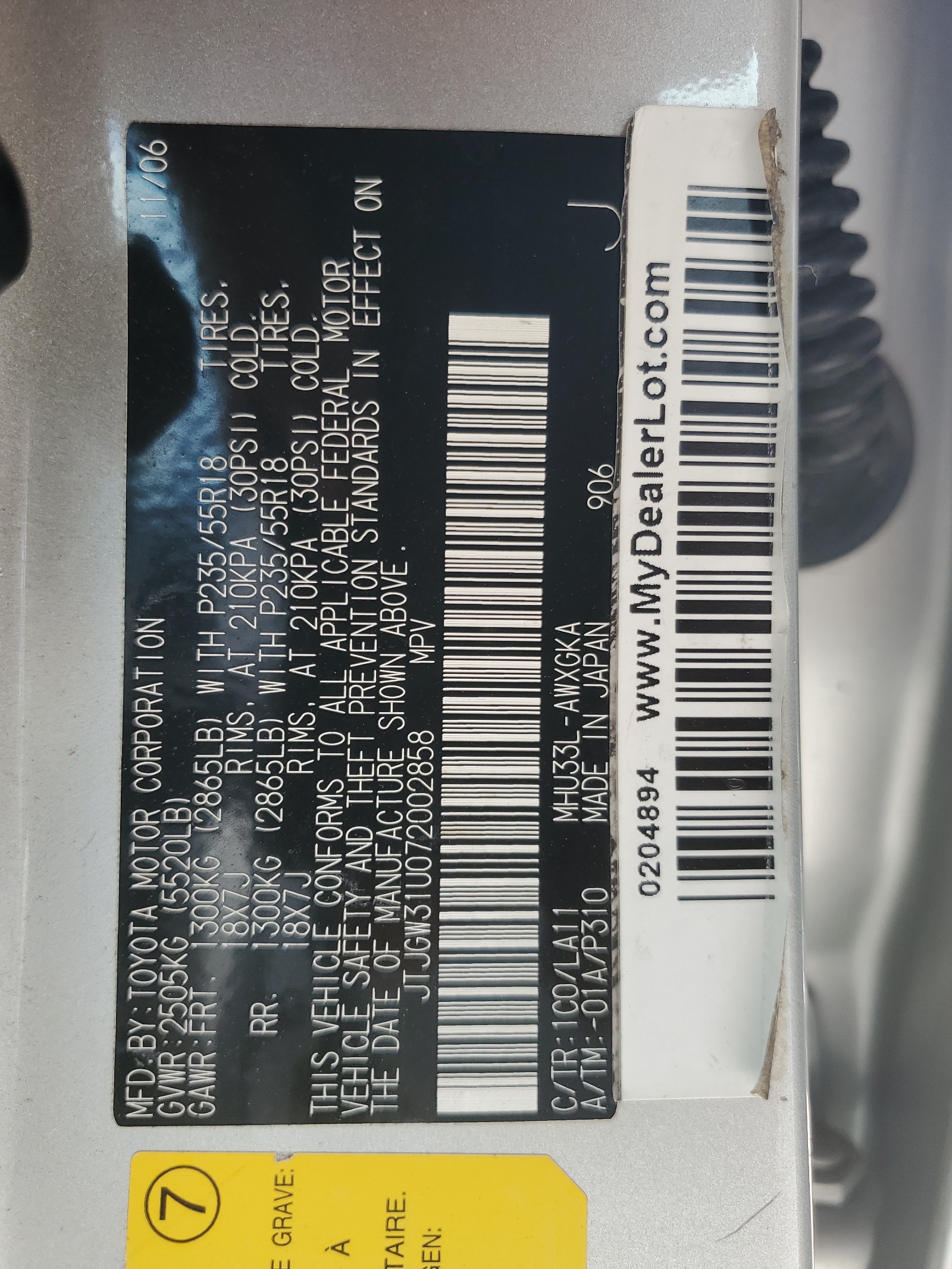 JTJGW31U072002858 2007 Lexus Rx 400H