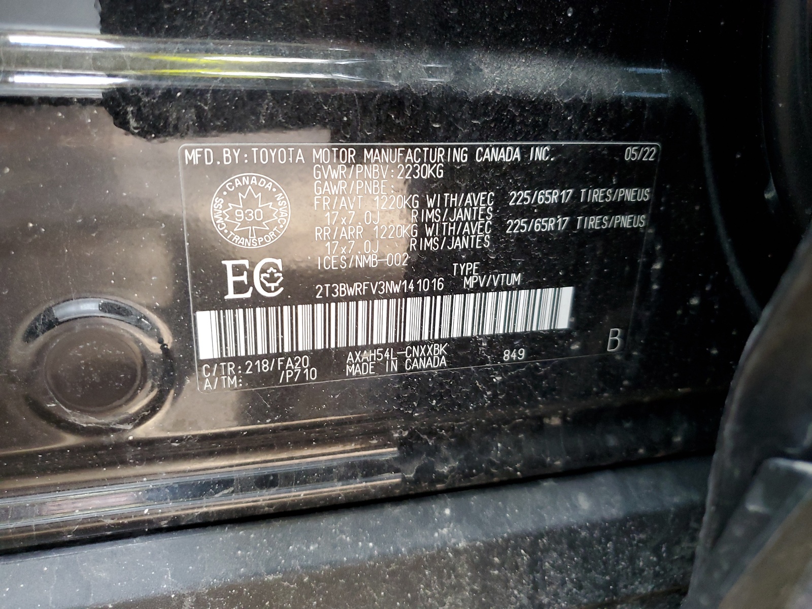 2T3BWRFV3NW141016 2022 Toyota Rav4 Le