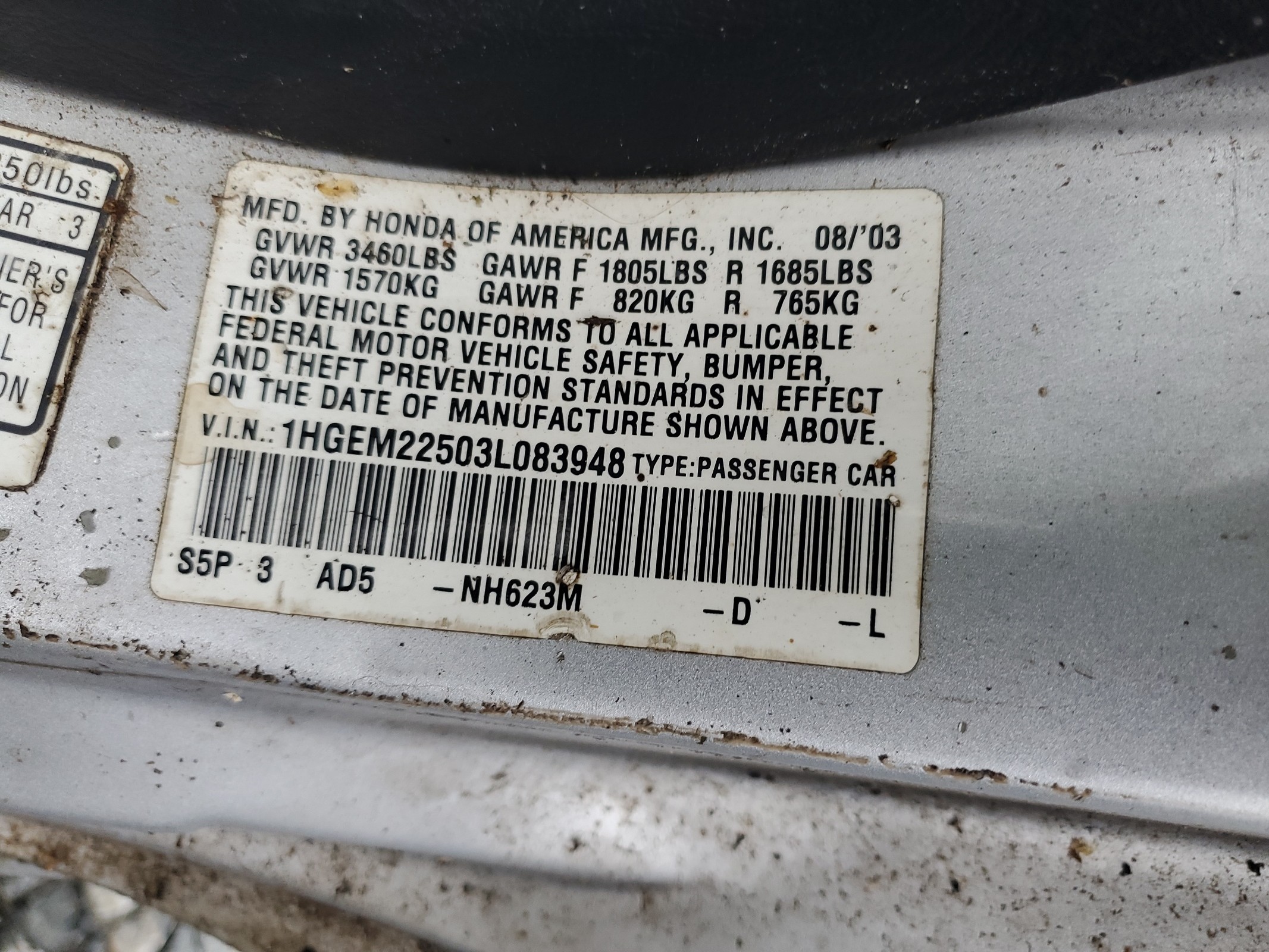 1HGEM22503L083948 2003 Honda Civic Lx