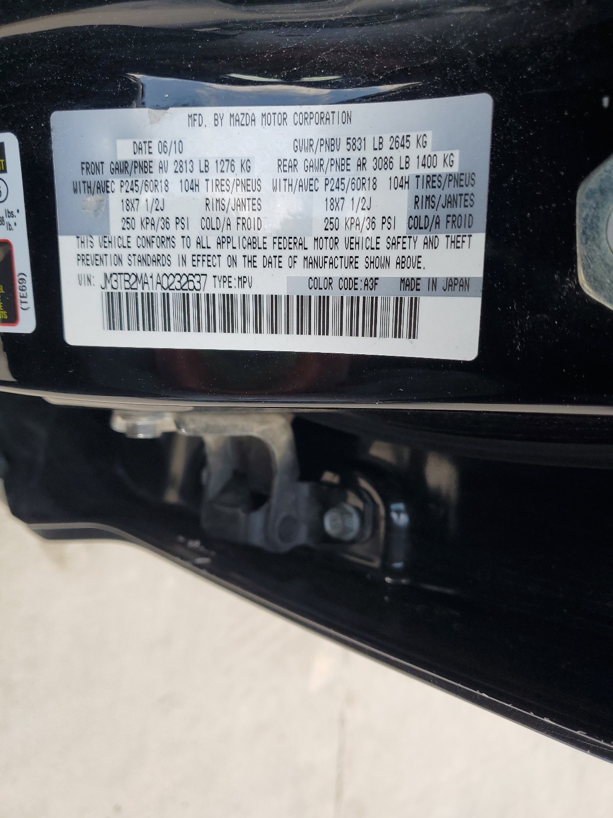 JM3TB2MA1A0232637 2010 Mazda Cx-9