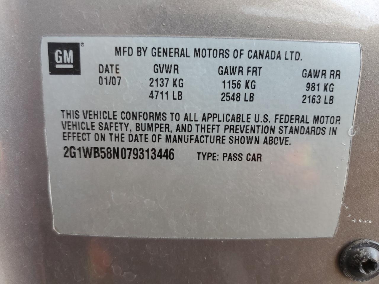 2007 Chevrolet Impala Ls VIN: 2G1WB58K479279856 Lot: 63694034