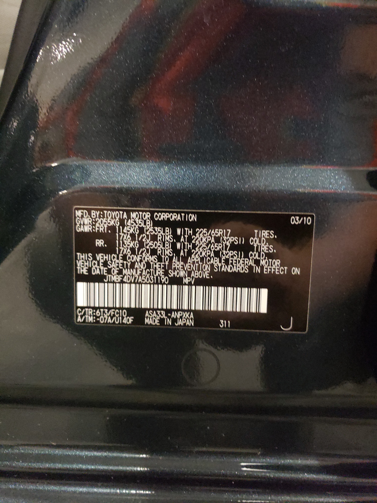 JTMBF4DV7A5031190 2010 Toyota Rav4