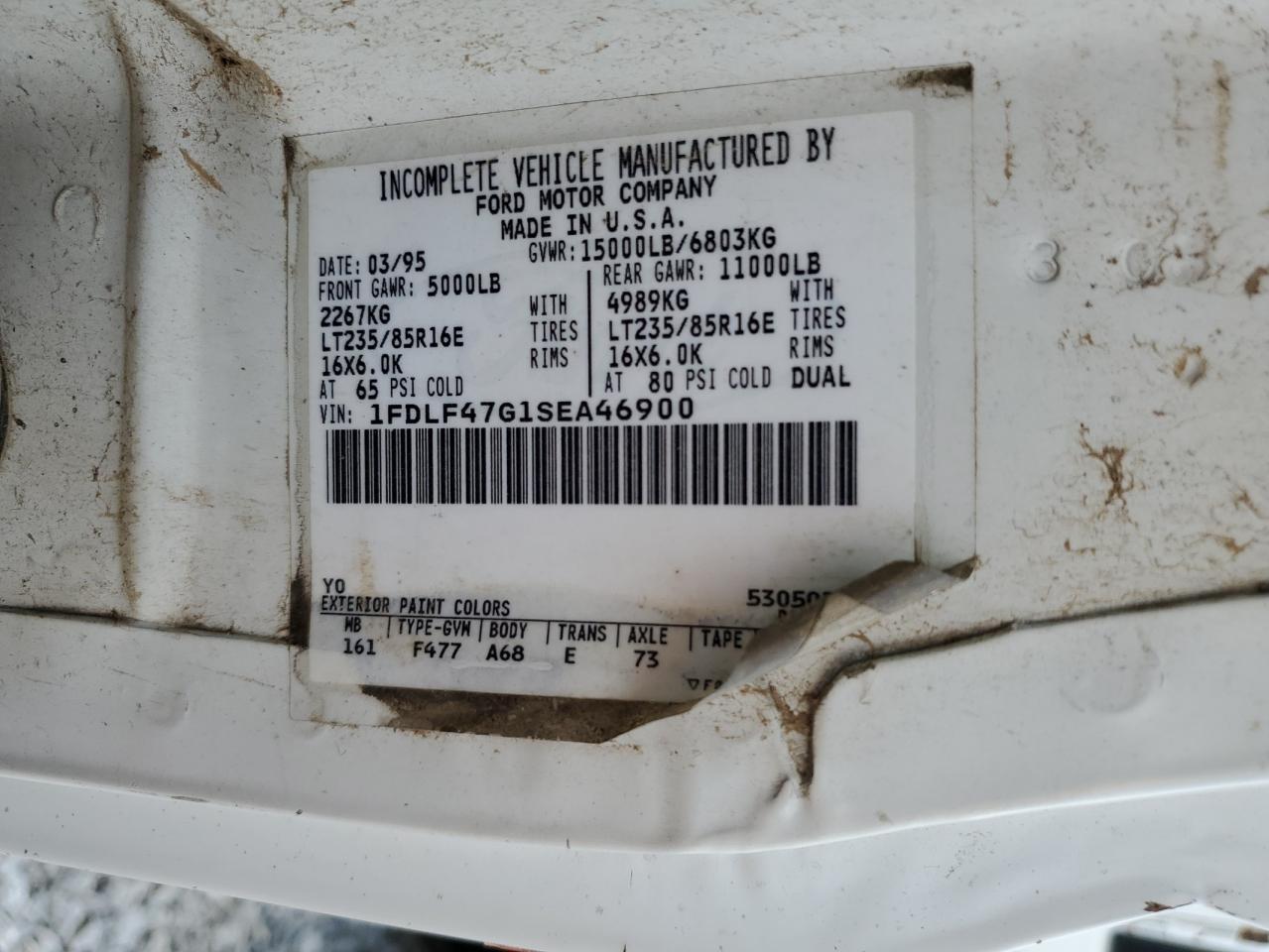 1995 Ford F Super Duty VIN: 1FDLF47G1SEA46900 Lot: 62616024