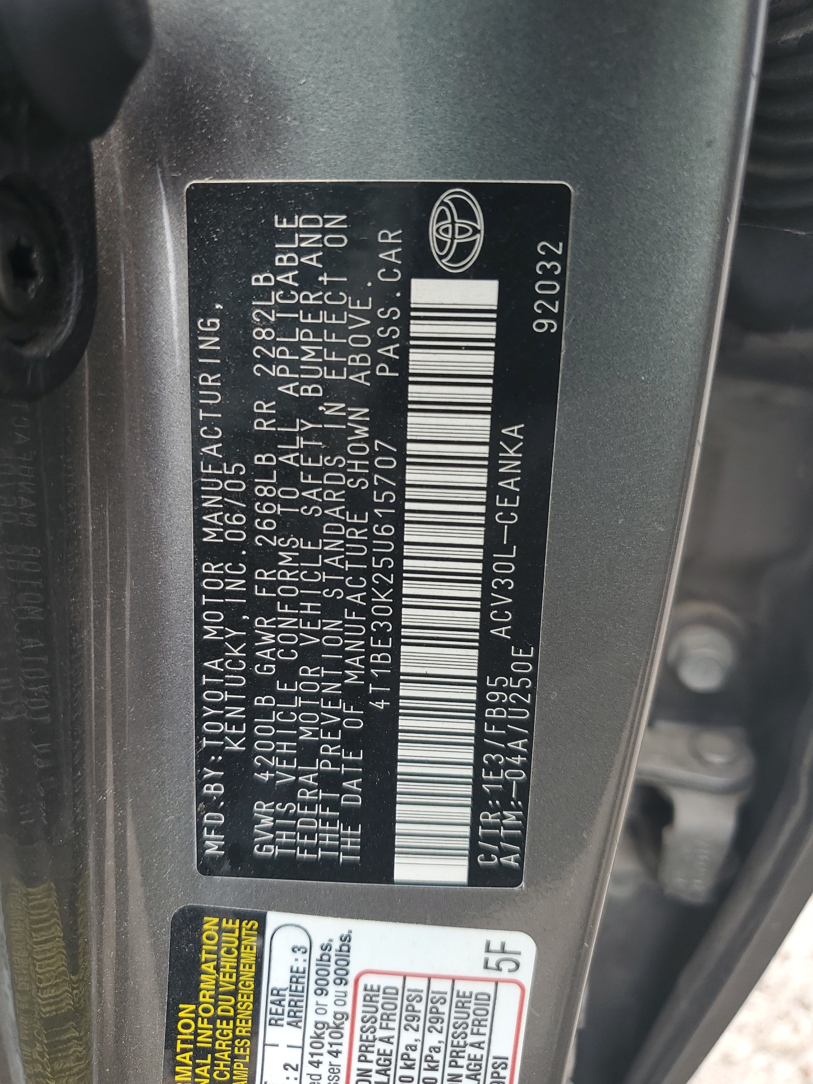 4T1BE30K25U615707 2005 Toyota Camry Le