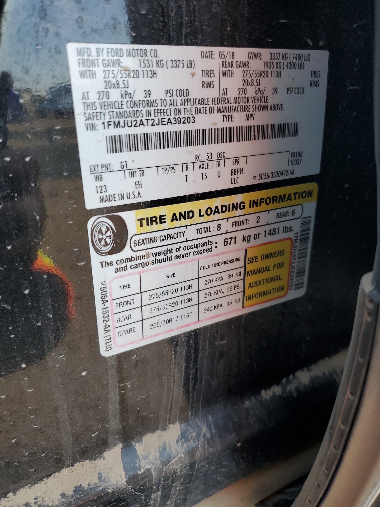 1FMJU2AT2JEA39203 2018 Ford Expedition Limited