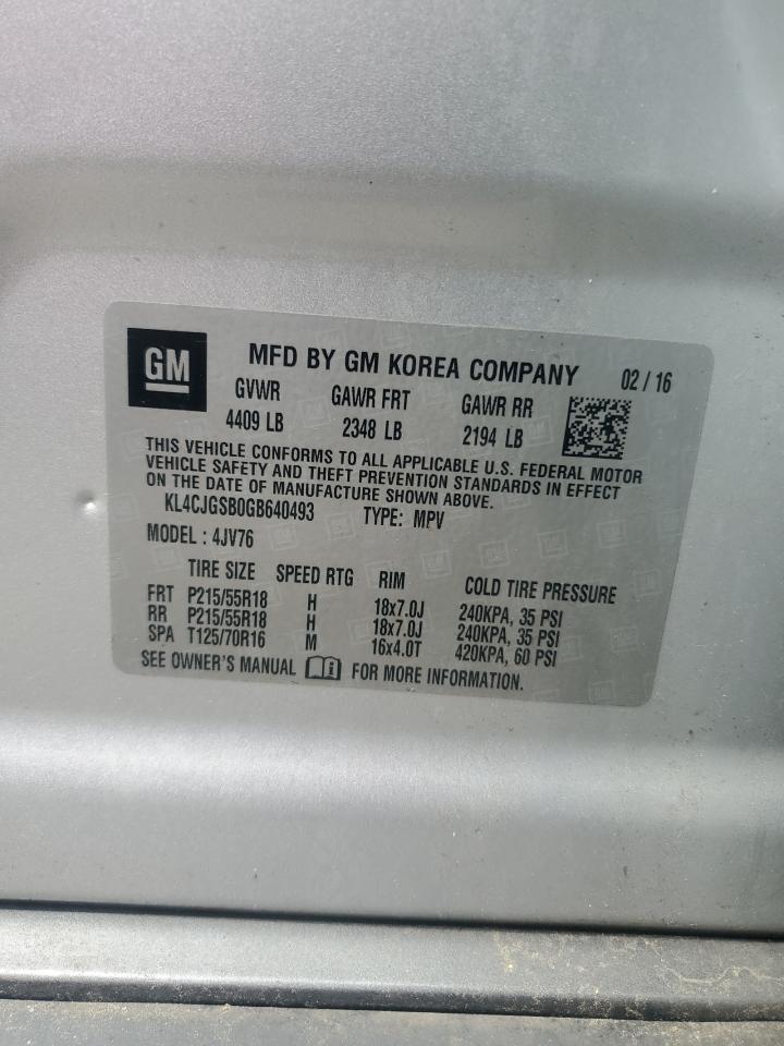 2016 Buick Encore VIN: KL4CJGSB0GB640493 Lot: 62147464