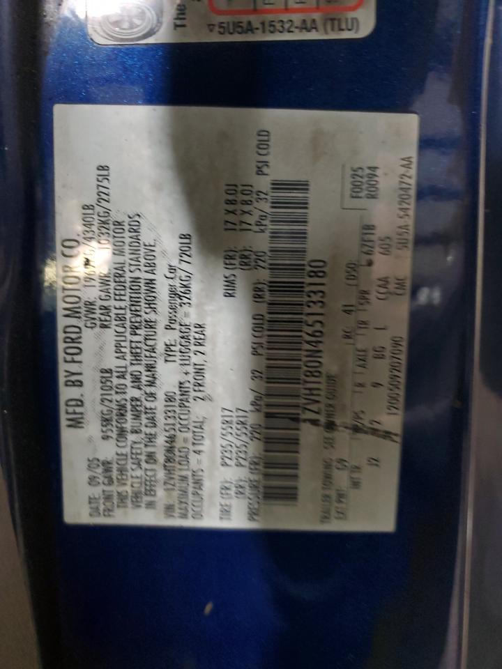 2006 Ford Mustang VIN: 1ZVHT80N465133180 Lot: 62717314