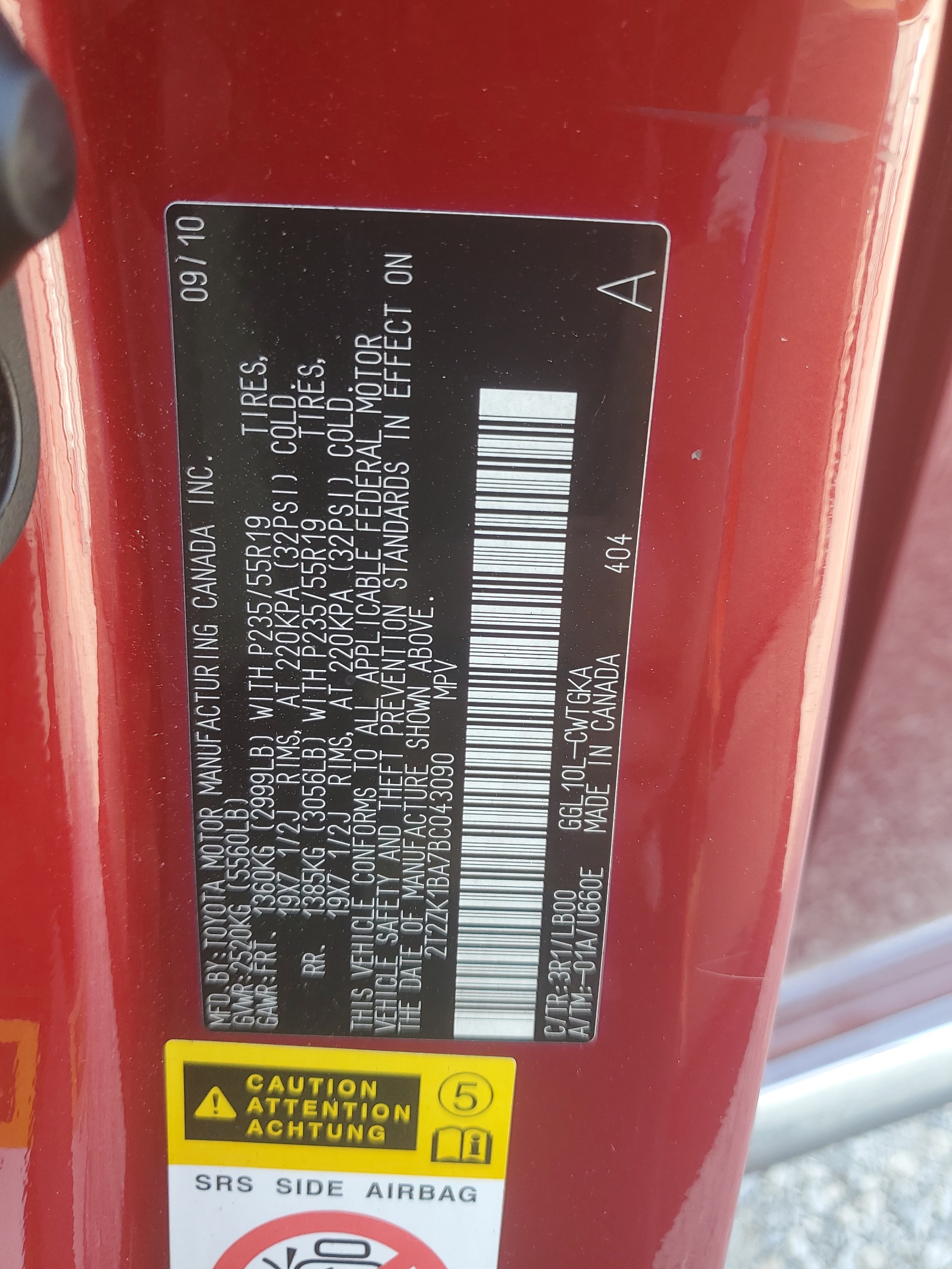 2T2ZK1BA7BC043090 2011 Lexus Rx 350