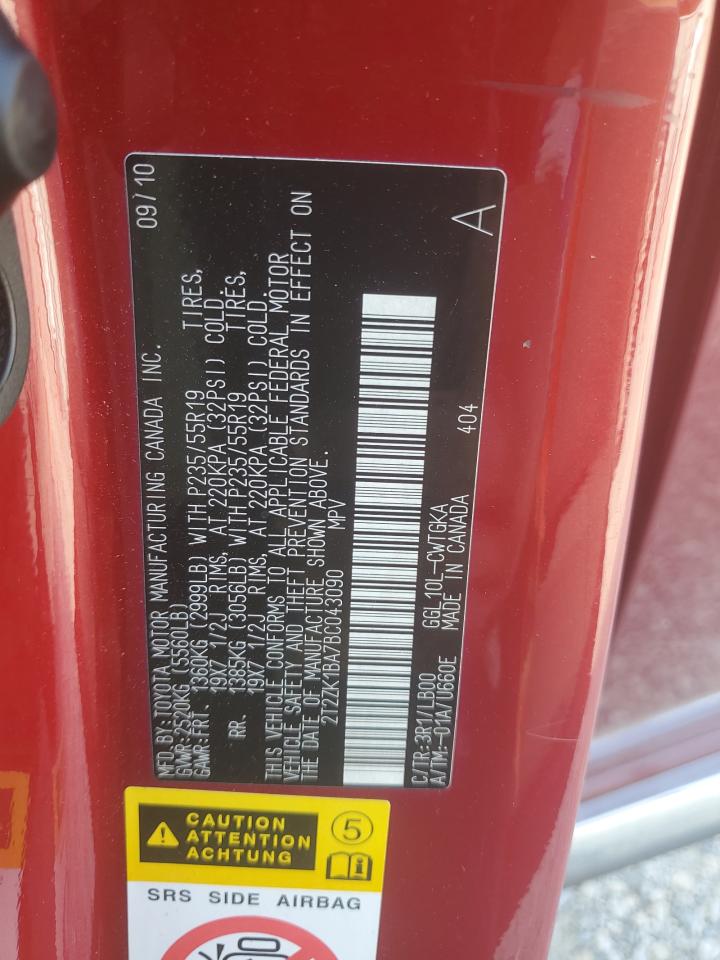 2011 Lexus Rx 350 VIN: 2T2ZK1BA7BC043090 Lot: 63282134