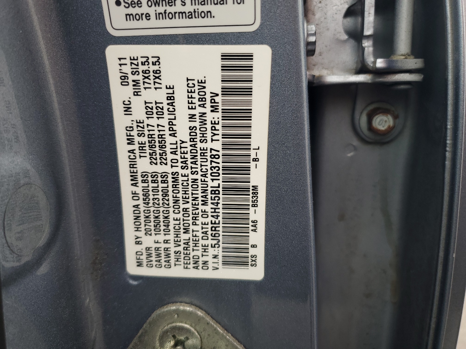 5J6RE4H45BL103787 2011 Honda Cr-V Se