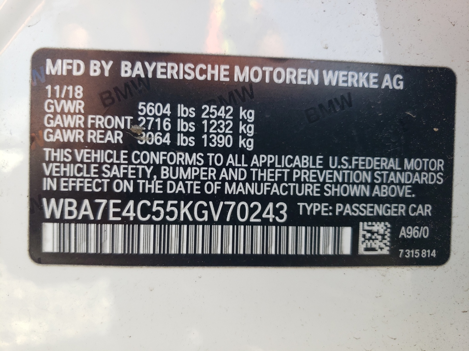 WBA7E4C55KGV70243 2019 BMW 740 Xi