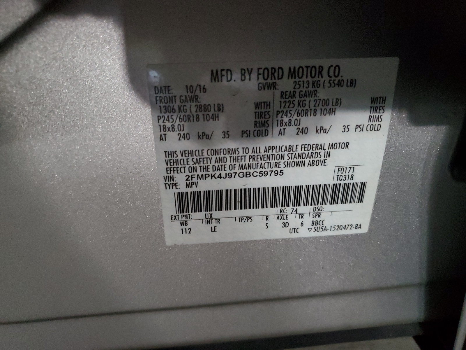 2FMPK4J97GBC59795 2016 Ford Edge Sel