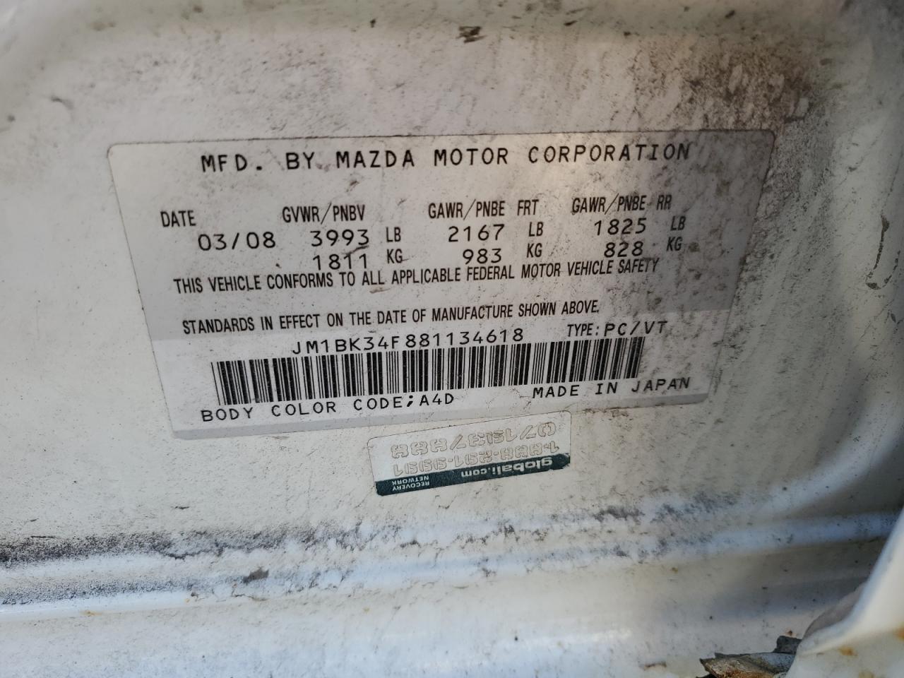 JM1BK34F881134618 2008 Mazda 3 I