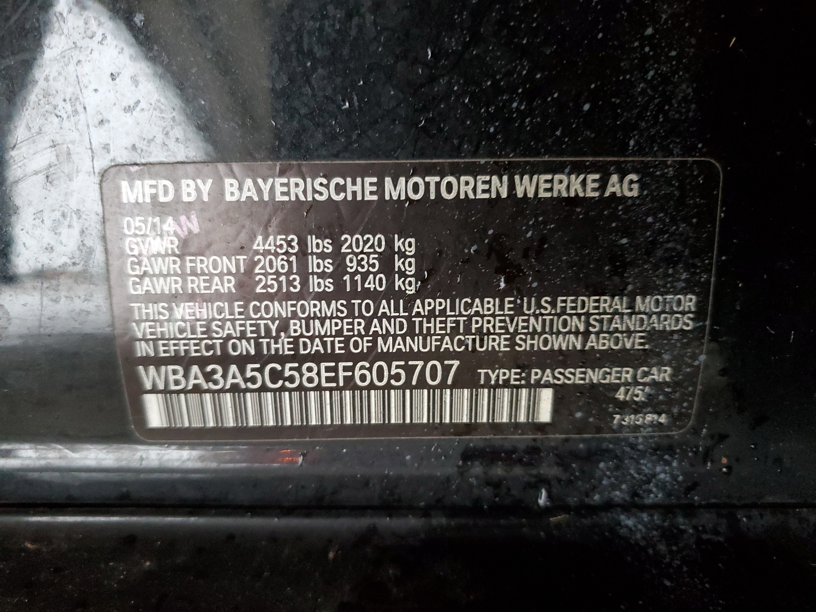 WBA3A5C58EF605707 2014 BMW 328 I