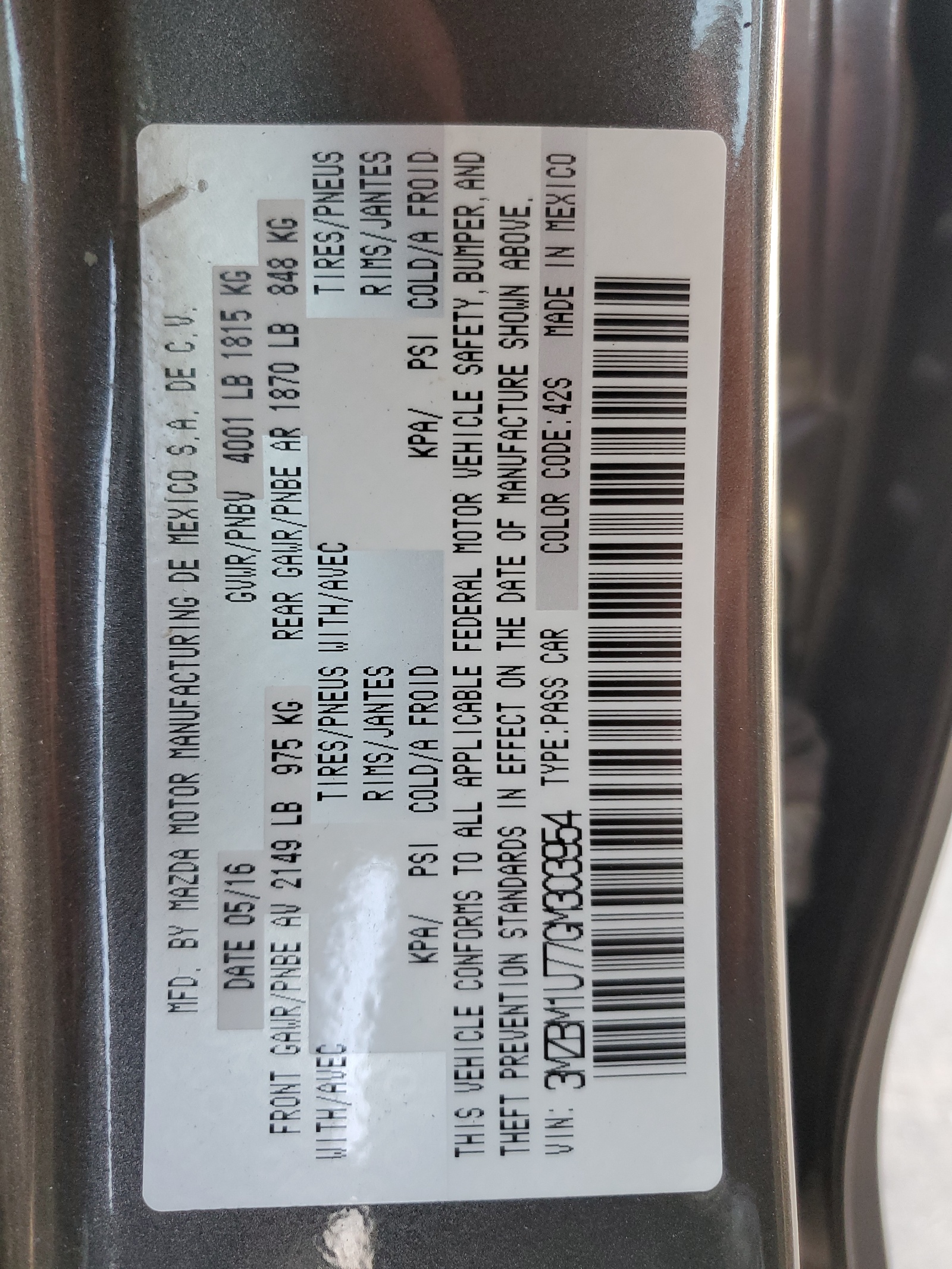 3MZBM1U77GM303954 2016 Mazda 3 Sport