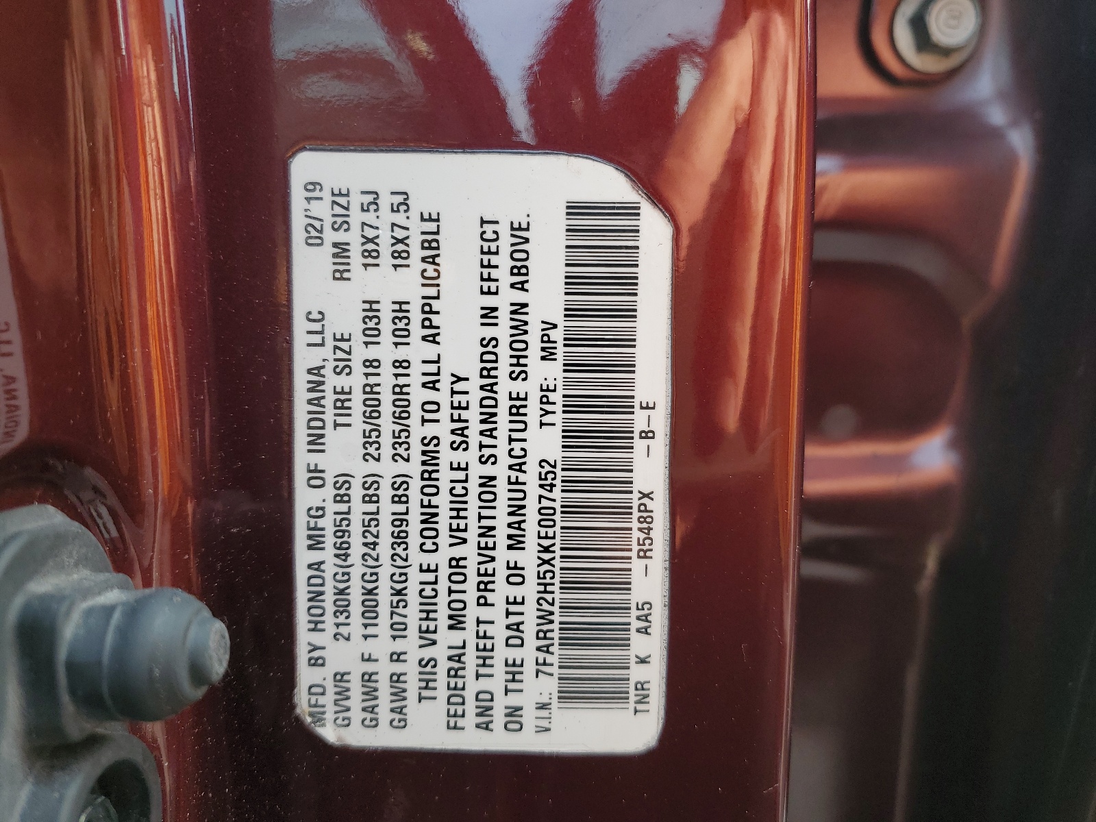 7FARW2H5XKE007452 2019 Honda Cr-V Ex