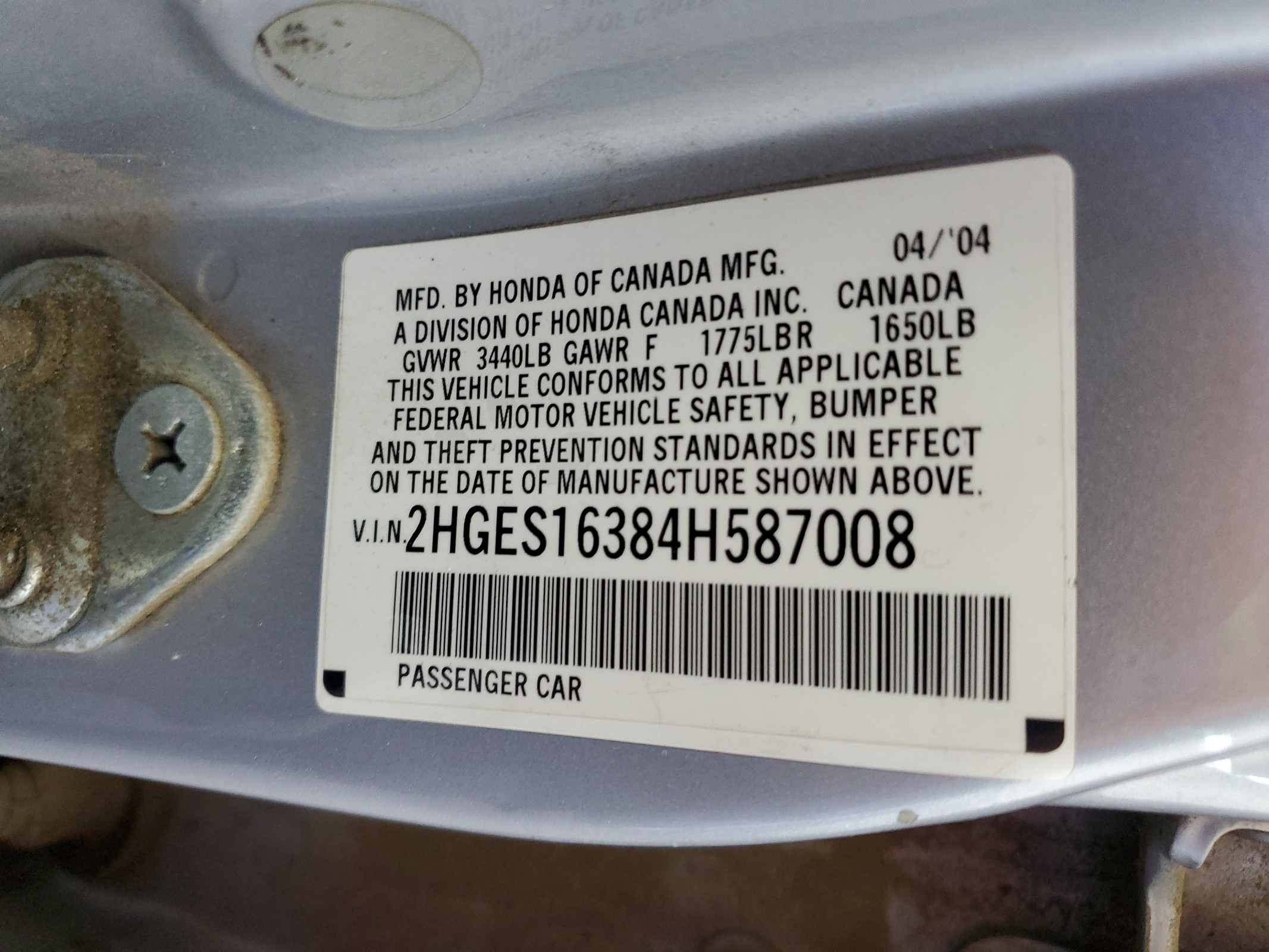 2HGES16384H587008 2004 Honda Civic Dx Vp