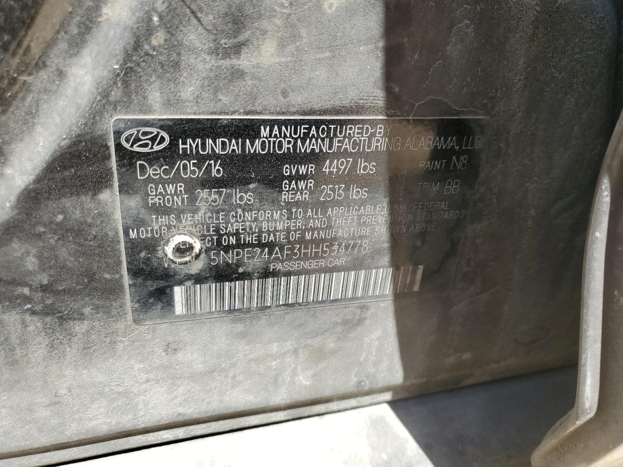 5NPE24AF3HH534778 2017 Hyundai Sonata Se