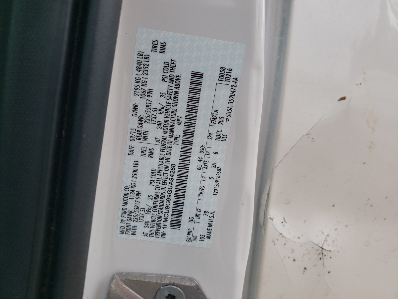 1FMCU9G99GUA94288 2016 Ford Escape Se