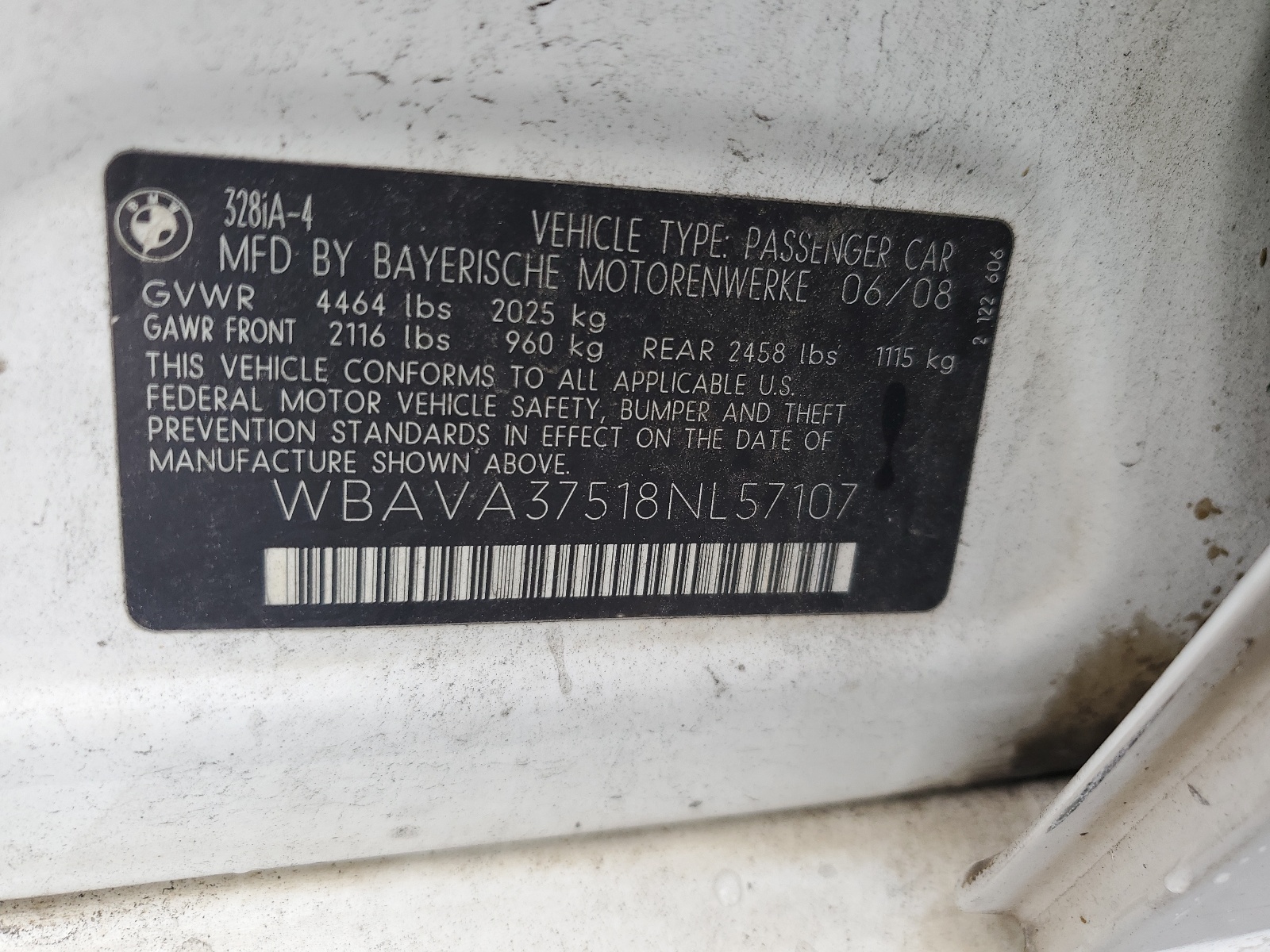 WBAVA37518NL57107 2008 BMW 328 I