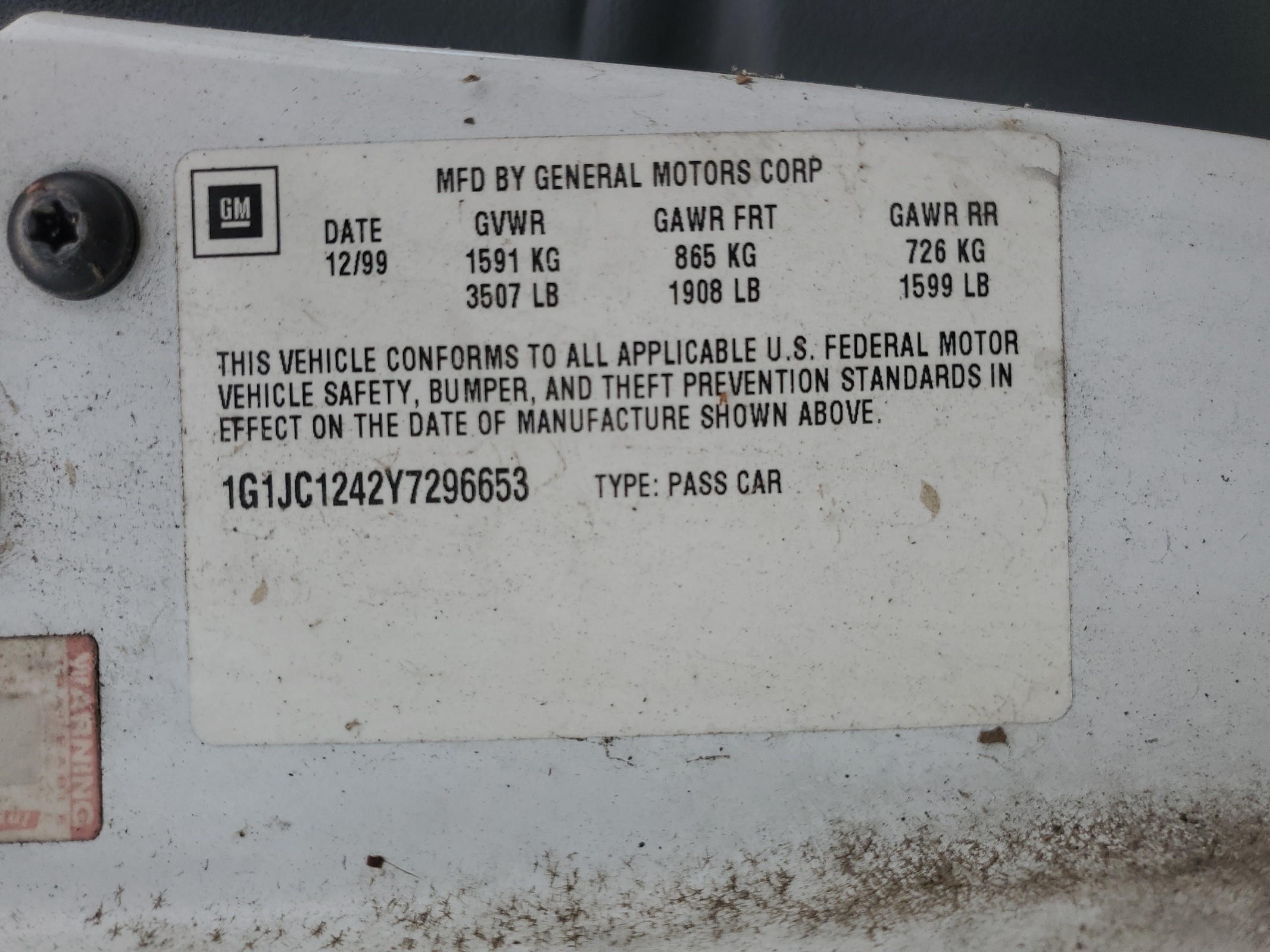 1G1JC1242Y7296653 2000 Chevrolet Cavalier