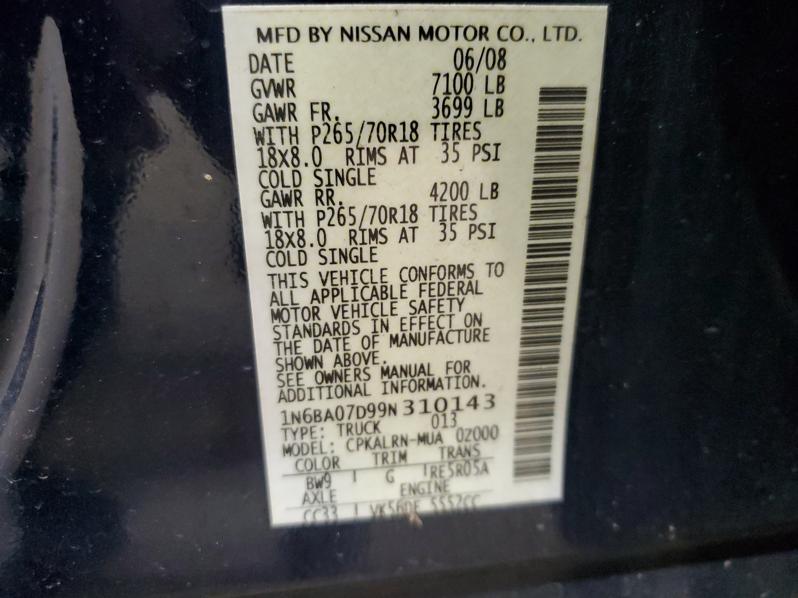 1N6BA07D99N310143 2009 Nissan Titan Xe