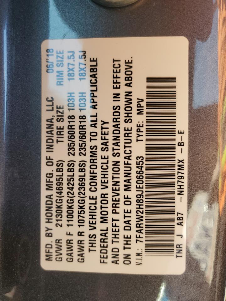 2018 Honda Cr-V Exl VIN: 7FARW2H89JE066453 Lot: 64211664