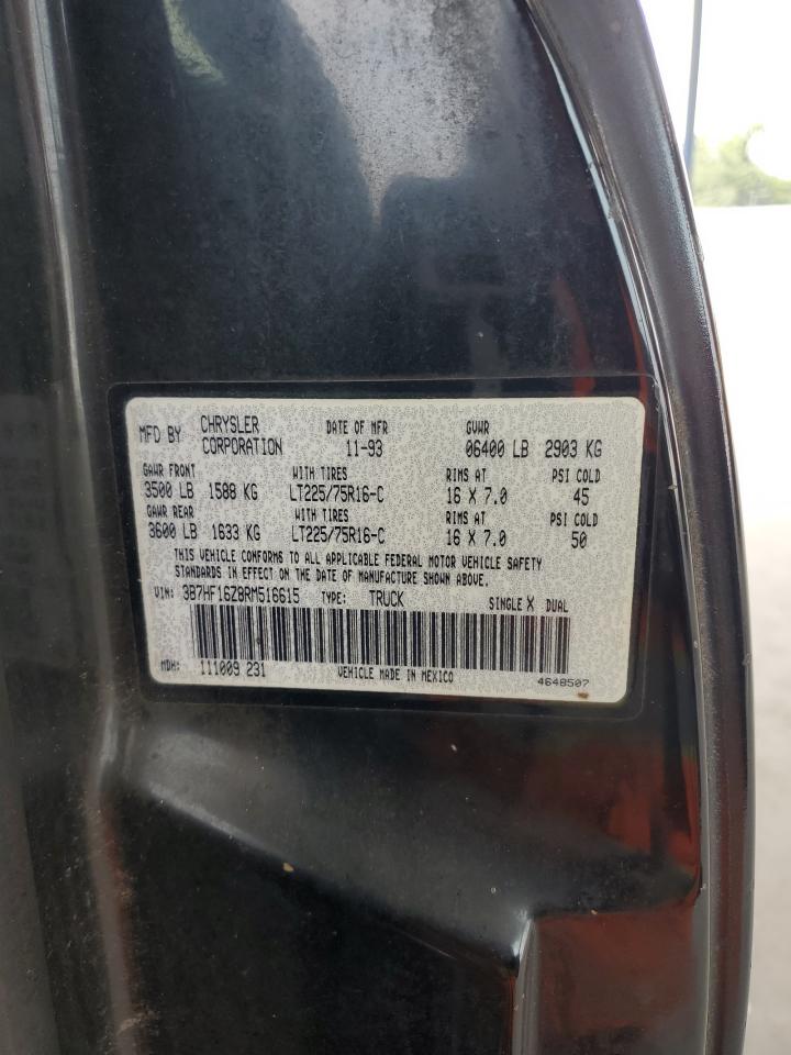 1994 Dodge Ram 1500 VIN: 3B7HF16Z8RM516615 Lot: 63083224