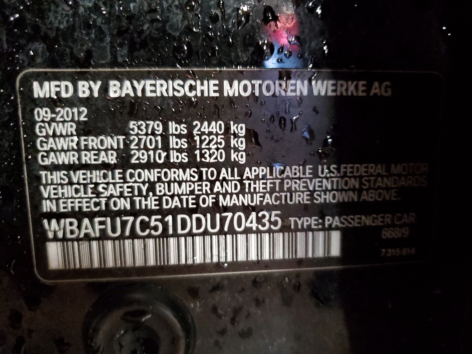 WBAFU7C51DDU70435 2013 BMW 535 Xi