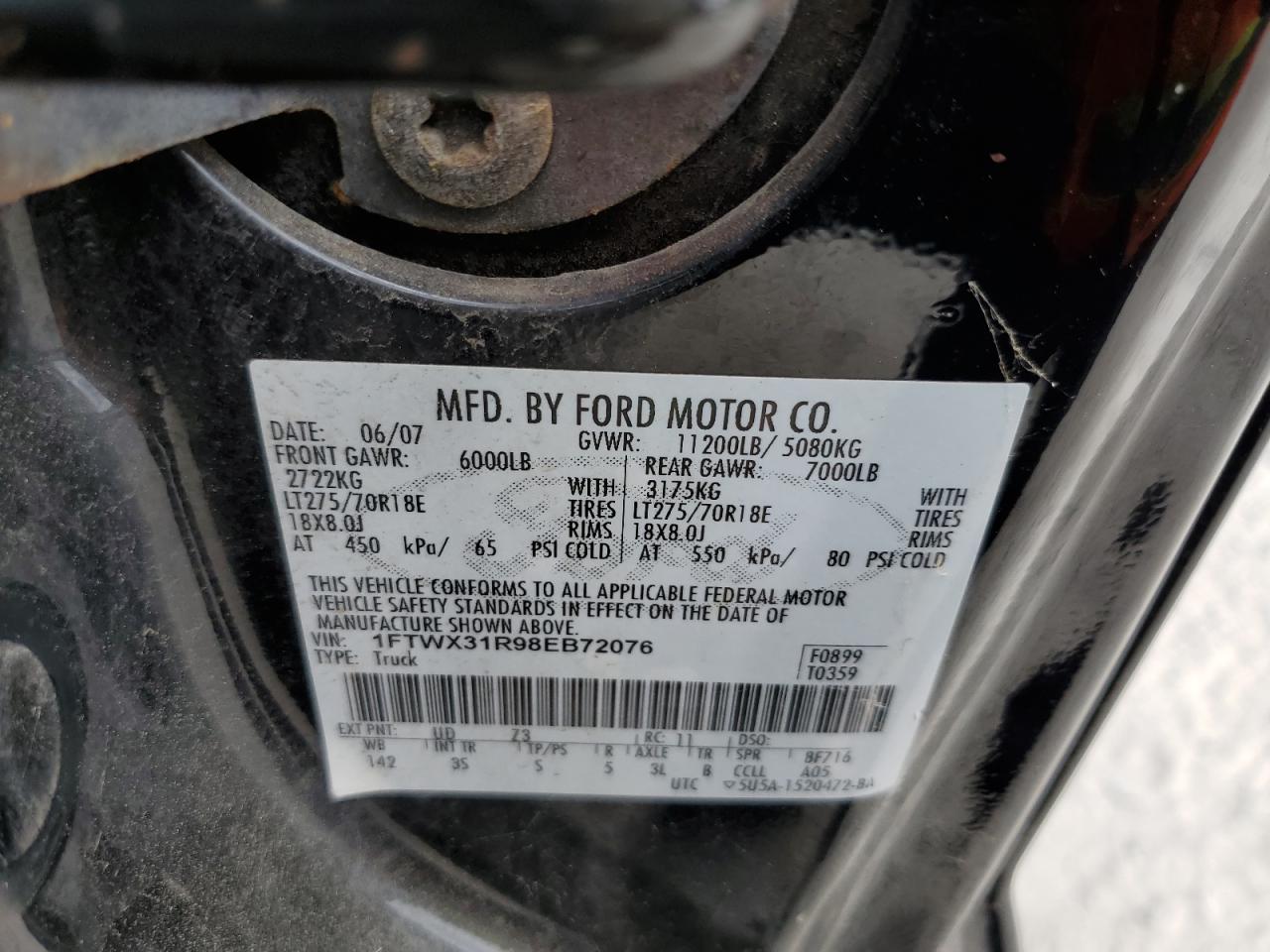 2008 Ford F350 Srw Super Duty VIN: 1FTWX31R98EB72076 Lot: 65520184