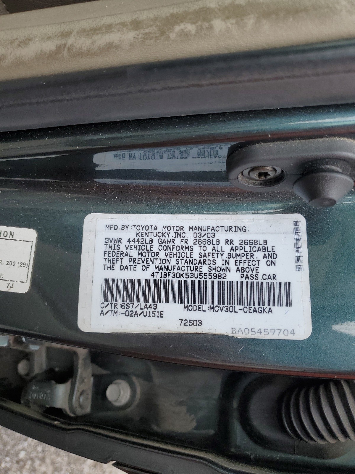 4T1BF30K53U555982 2003 Toyota Camry Le