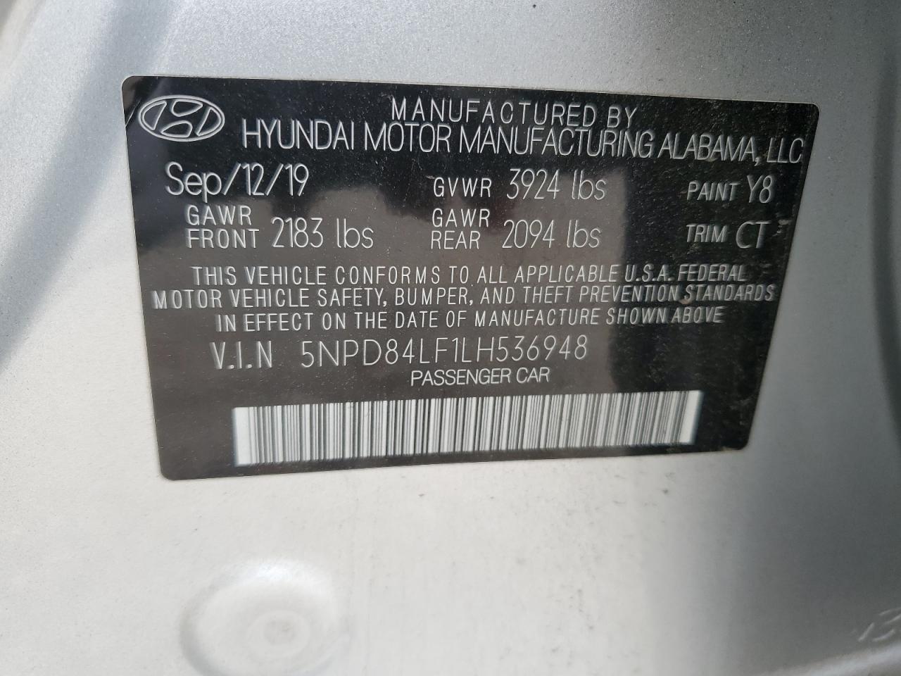 5NPD84LF1LH536948 2020 HYUNDAI ELANTRA - Image 12