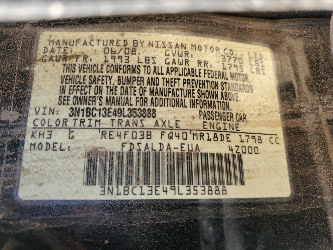 3N1BC13E49L353888 2009 Nissan Versa S