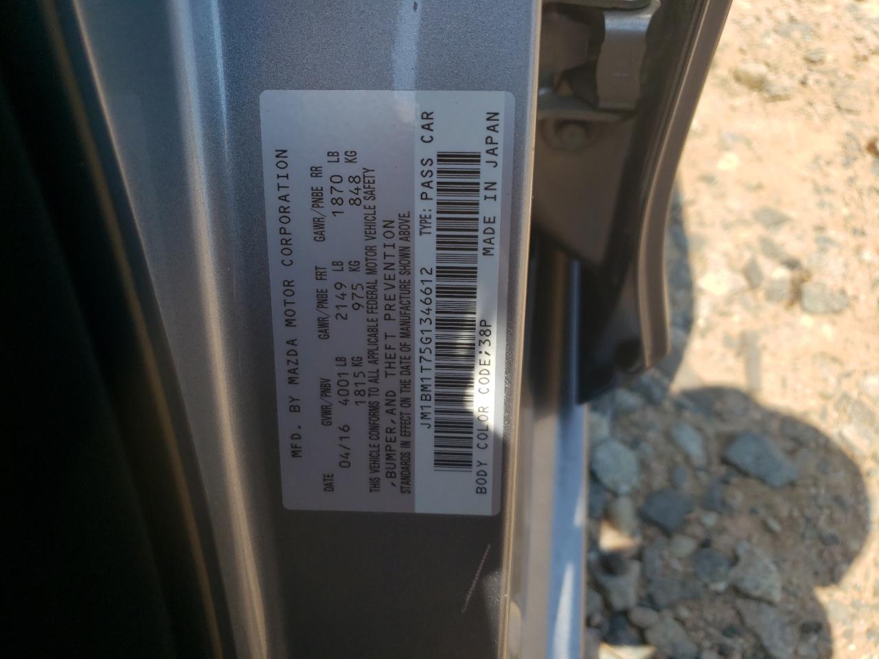 2016 Mazda 3 Sport VIN: JM1BM1T75G1346612 Lot: 63386634