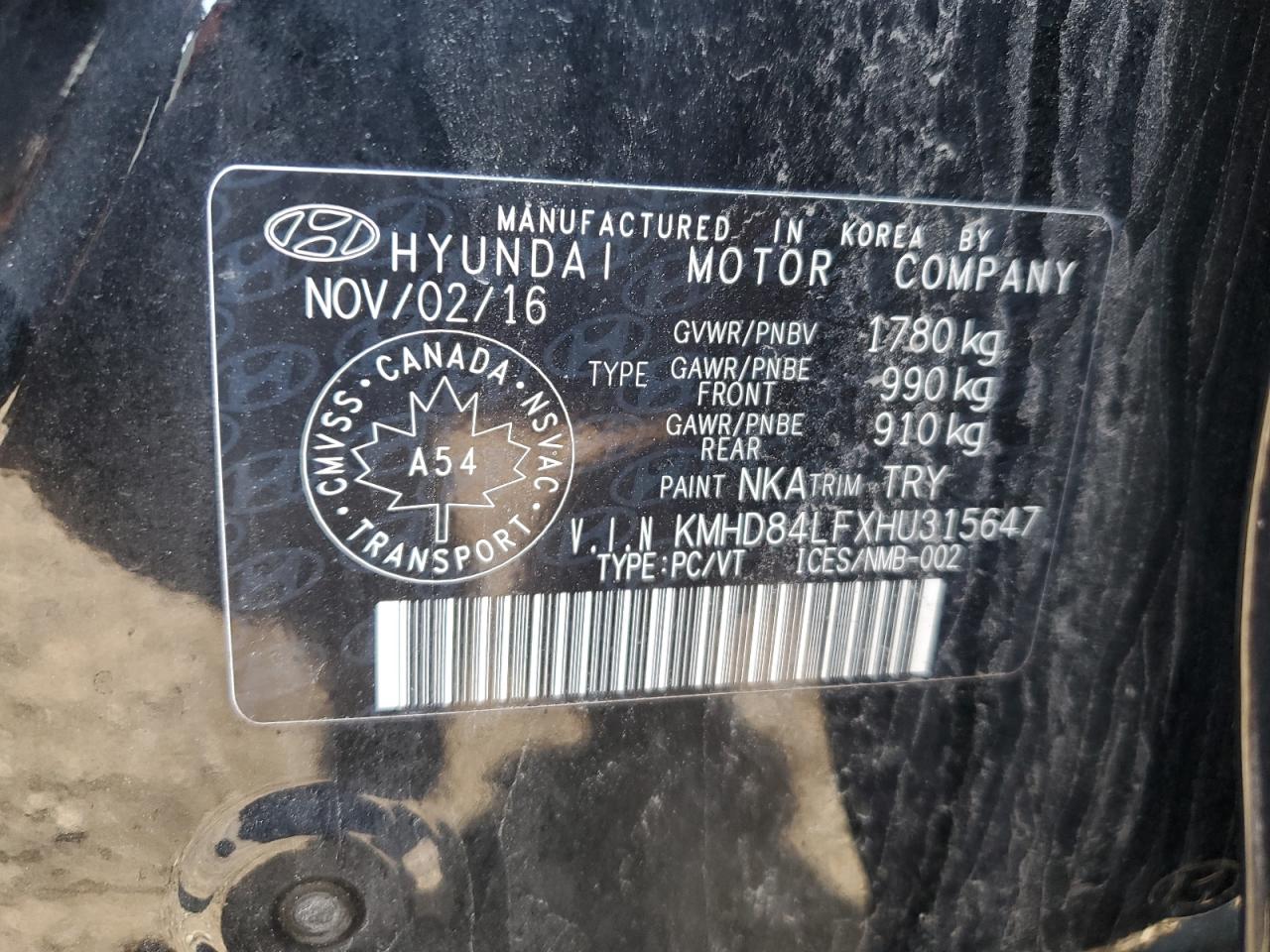 2017 Hyundai Elantra Se VIN: KMHD84LFXHU315647 Lot: 62983714