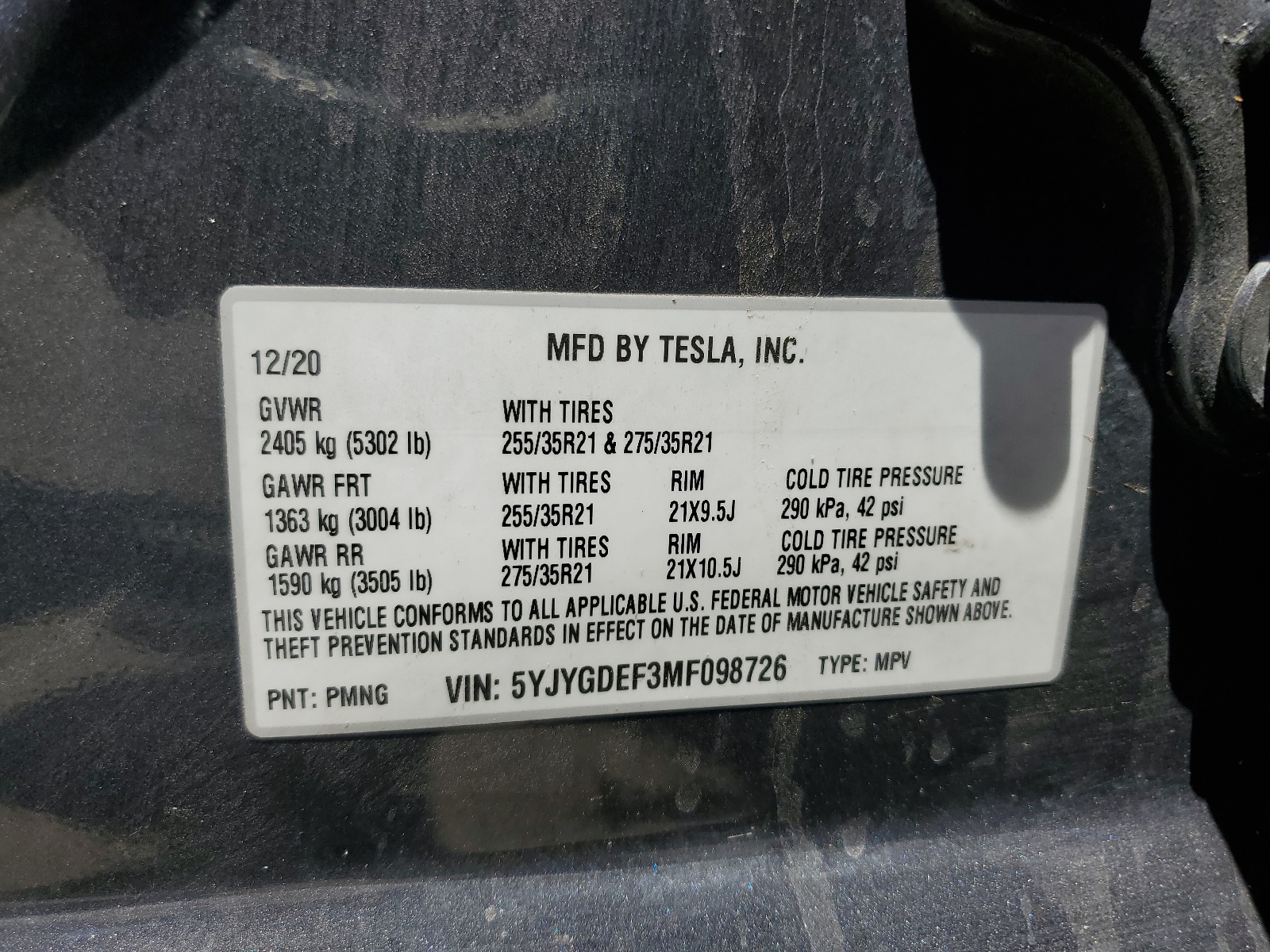 5YJYGDEF3MF098726 2021 Tesla Model Y