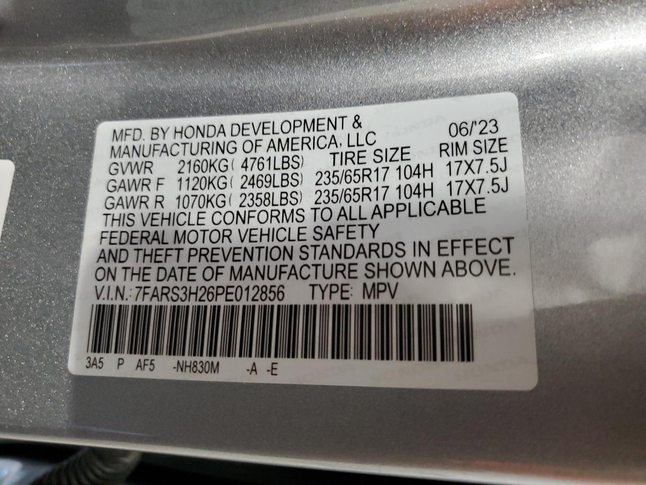 7FARS3H26PE012856 2023 Honda Cr-V Lx