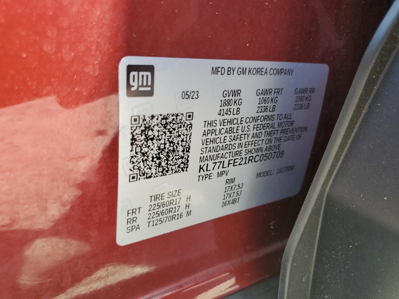 2024 Chevrolet Trax Ls VIN: KL77LFE21RC050708 Lot: 62299664