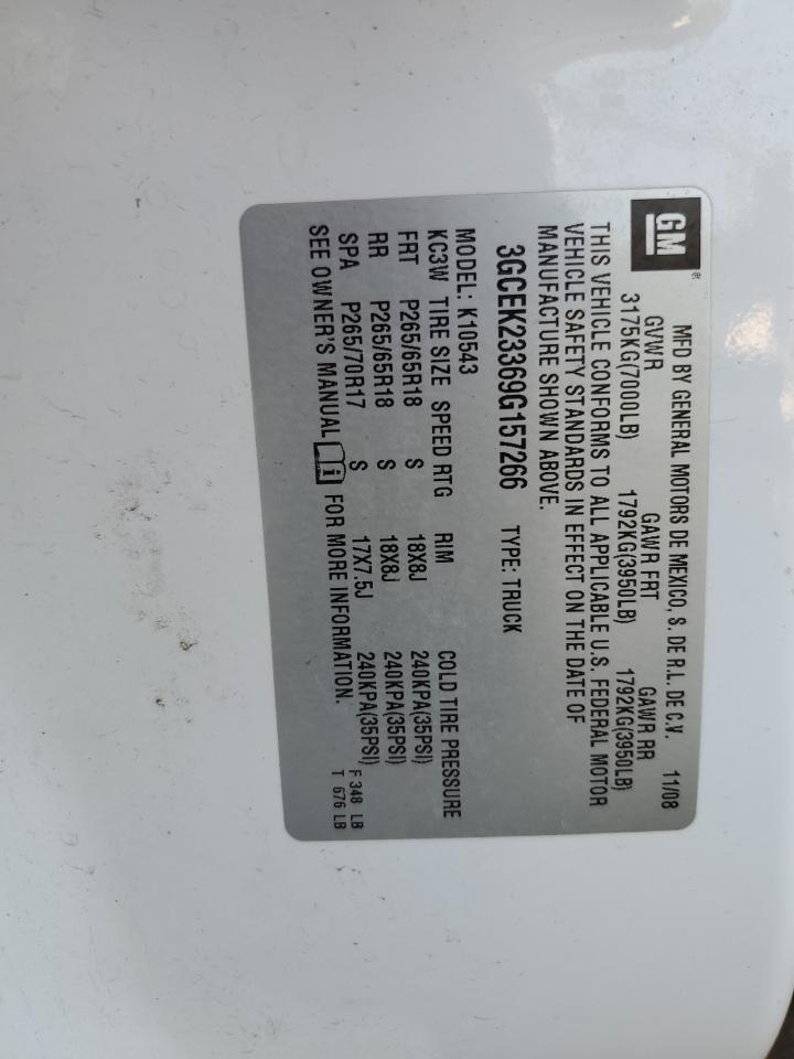 2009 Chevrolet Silverado K1500 Lt VIN: 3GCEK23369G157266 Lot: 61565634