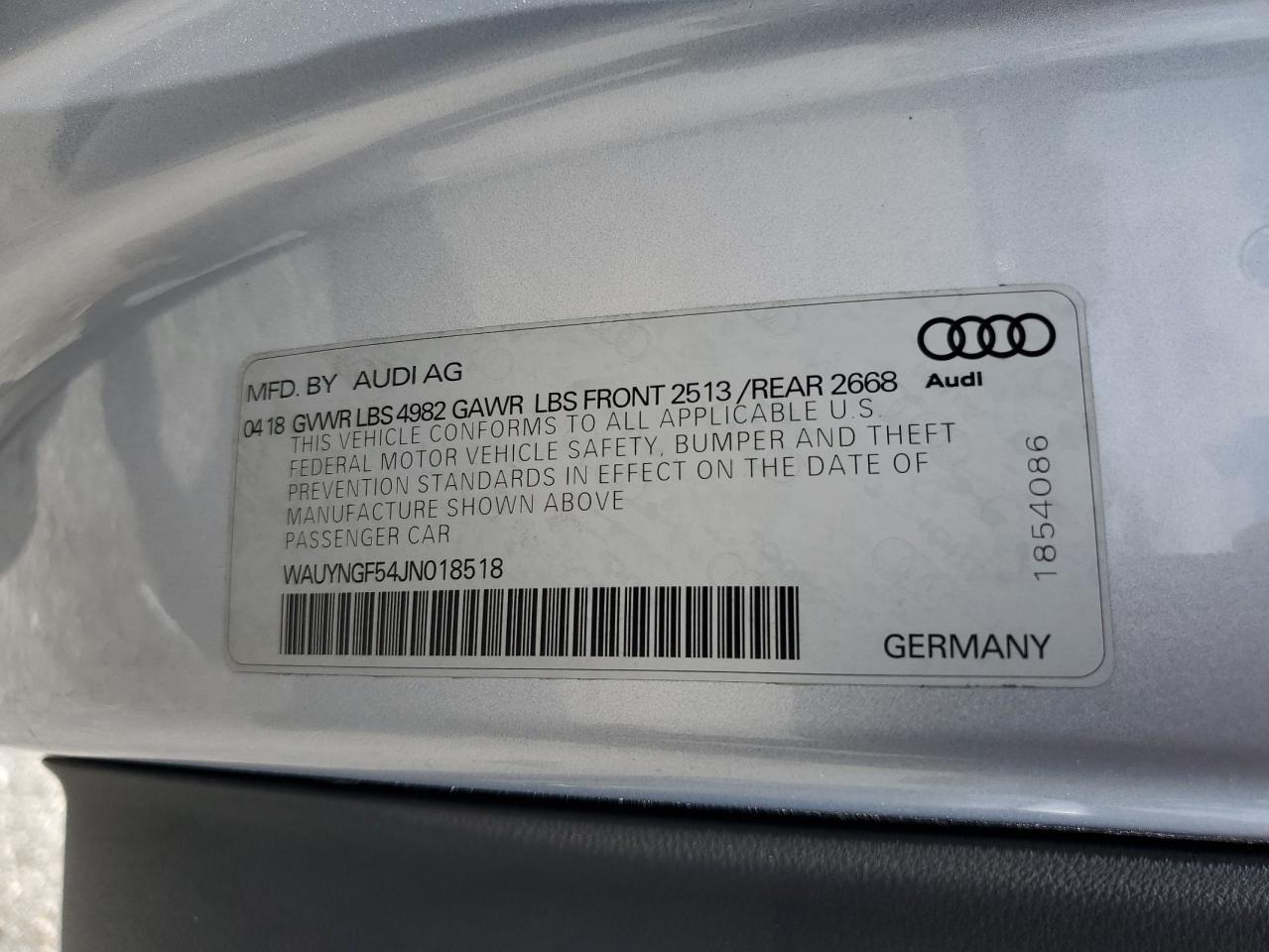 WAUYNGF54JN018518 2018 Audi A5 Premium Plus