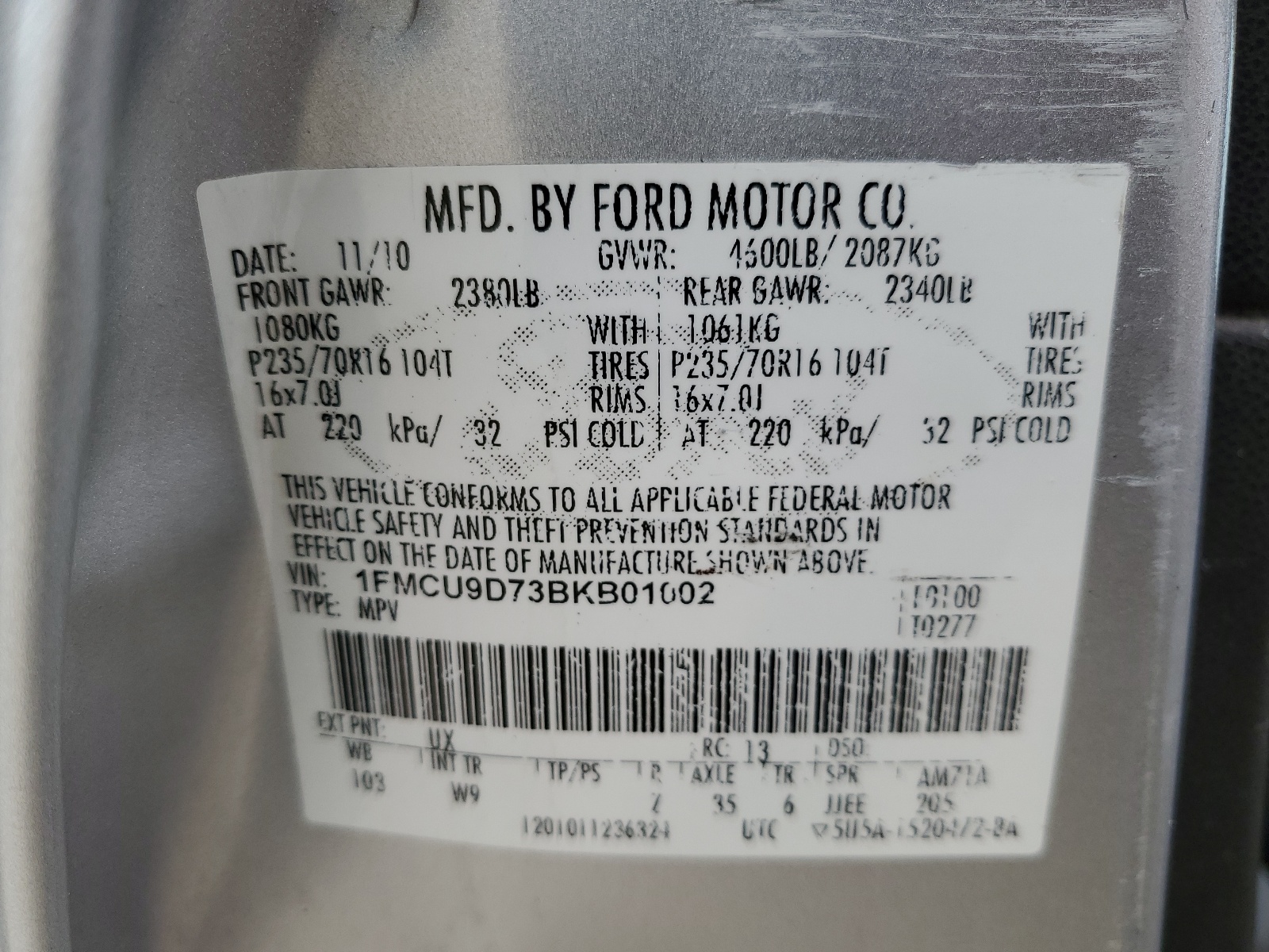 1FMCU9D73BKB01002 2011 Ford Escape Xlt