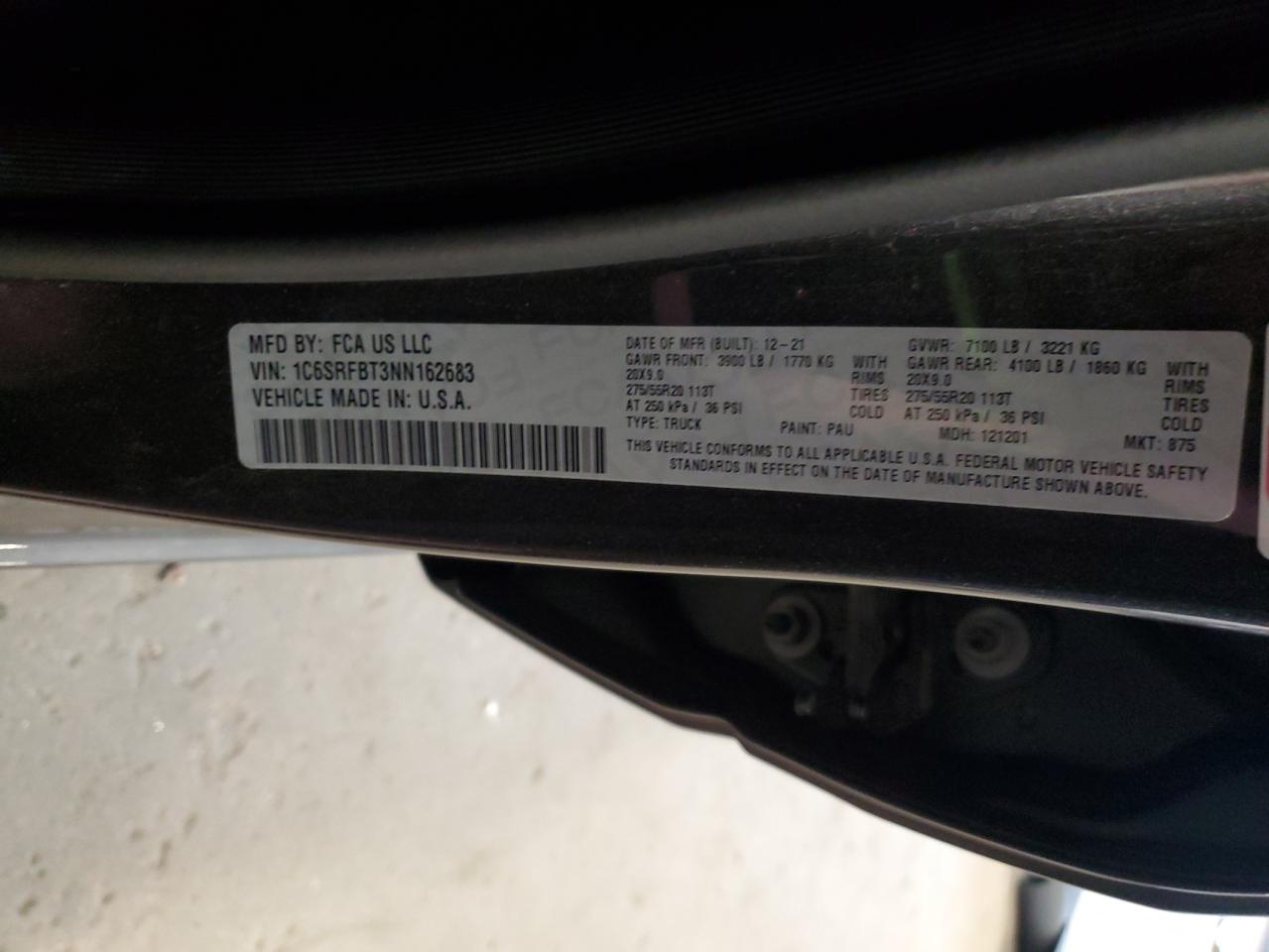 2022 Ram 1500 Big Horn/Lone Star VIN: 1C6SRFBT3NN162683 Lot: 63793474