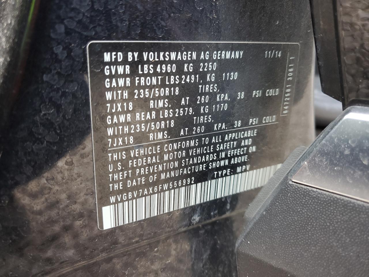 WVGBV7AX6FW556992 2015 VOLKSWAGEN TIGUAN - Image 14