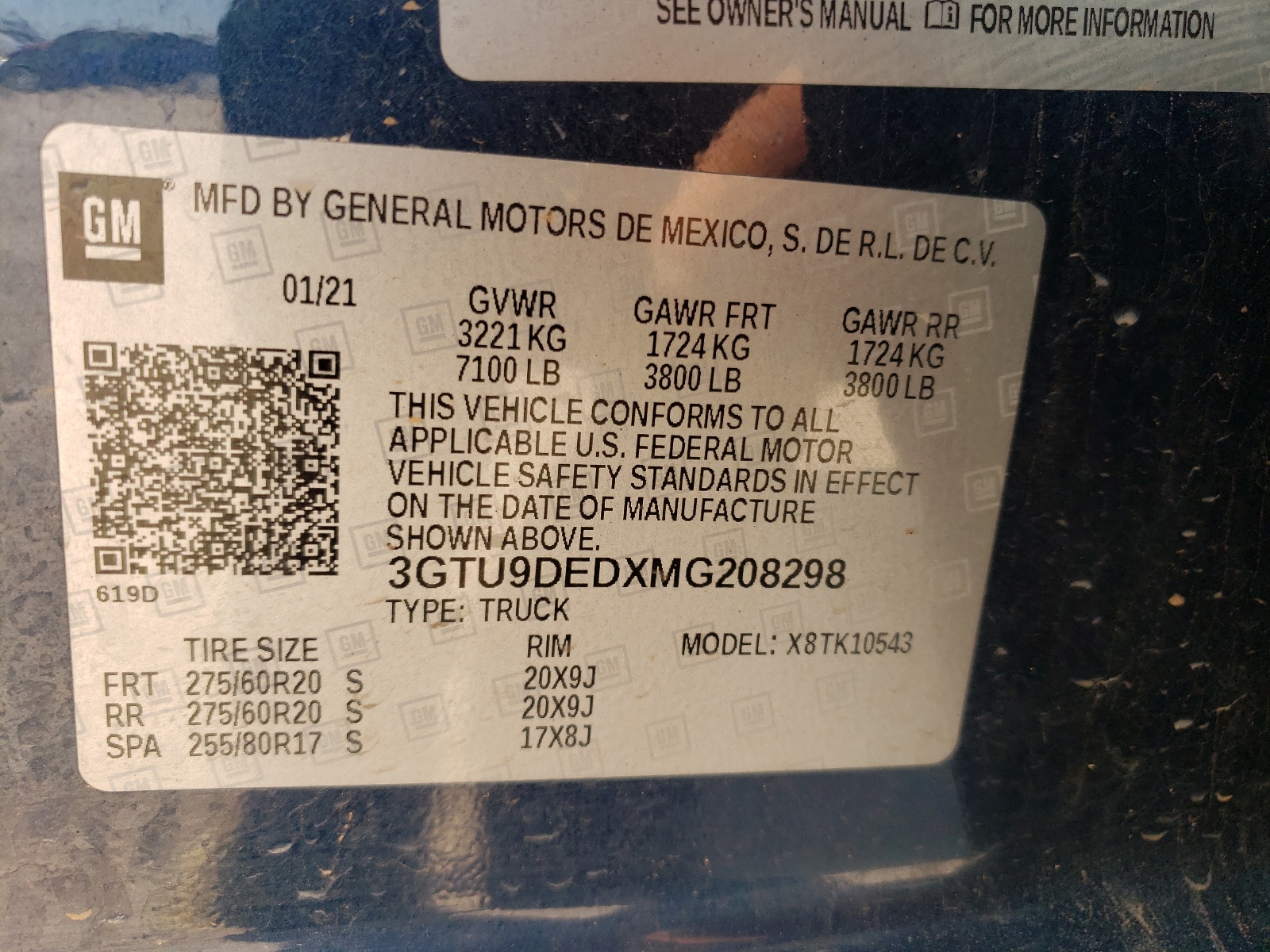 3GTU9DEDXMG208298 2021 GMC Sierra K1500 Slt