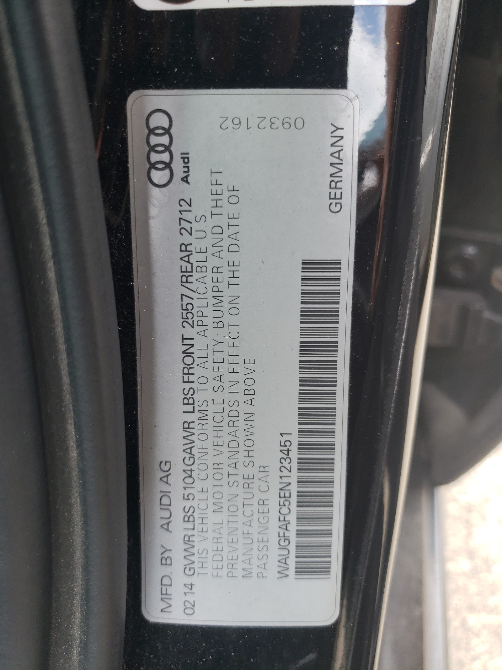 WAUGFAFC5EN123451 2014 Audi A6 Premium Plus