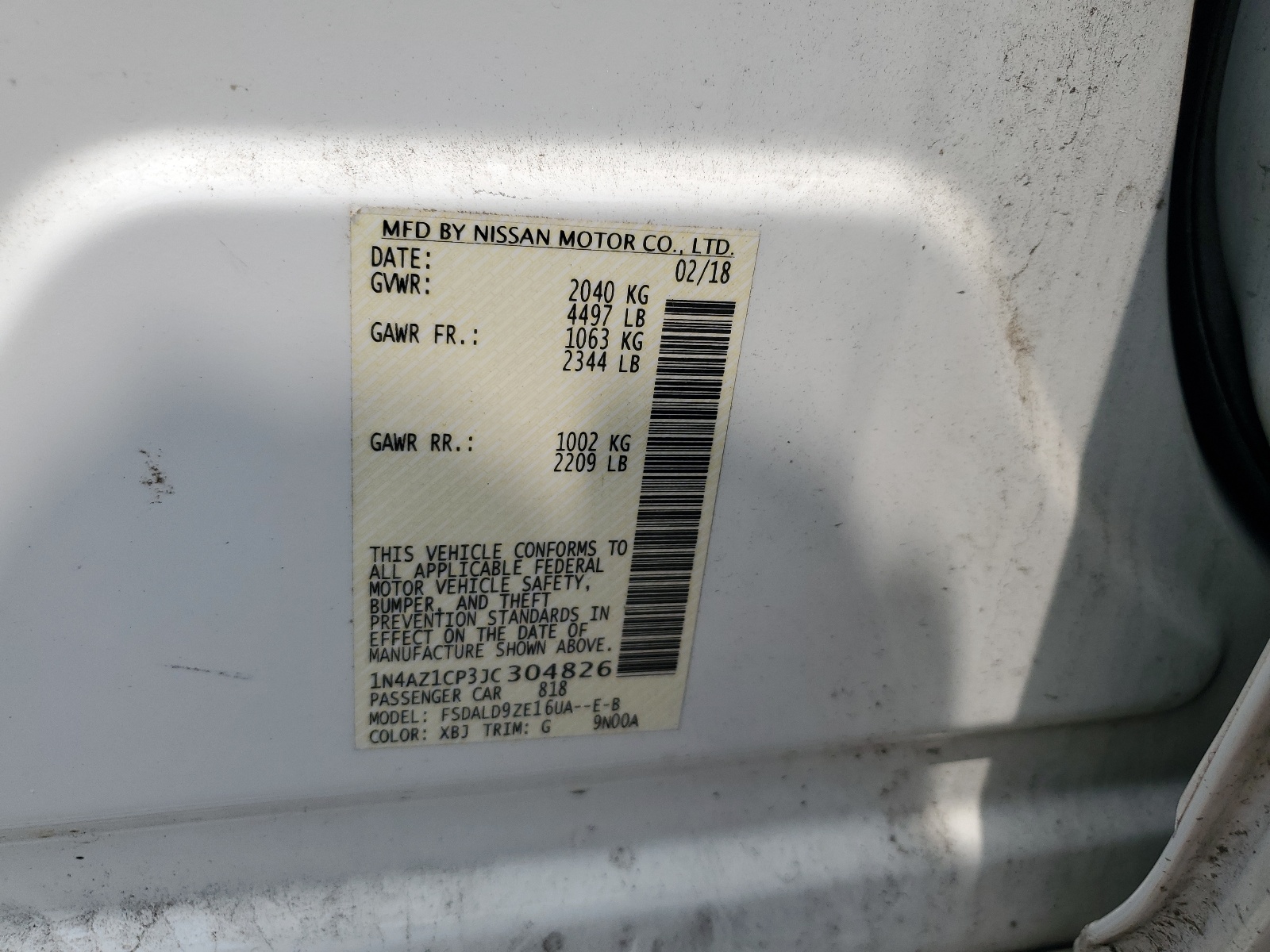 1N4AZ1CP3JC304826 2018 Nissan Leaf S